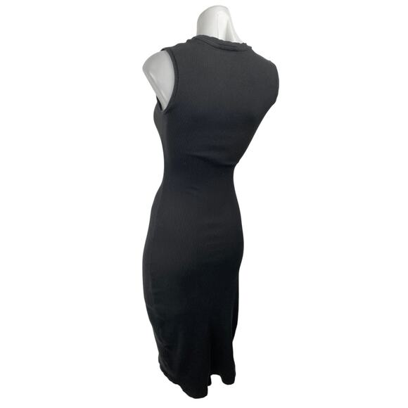 Zara Black Sleeveless Rib Knit Ruched Midi Bodycon Sweater Tank Dress Size XS - Picture 2 of 3